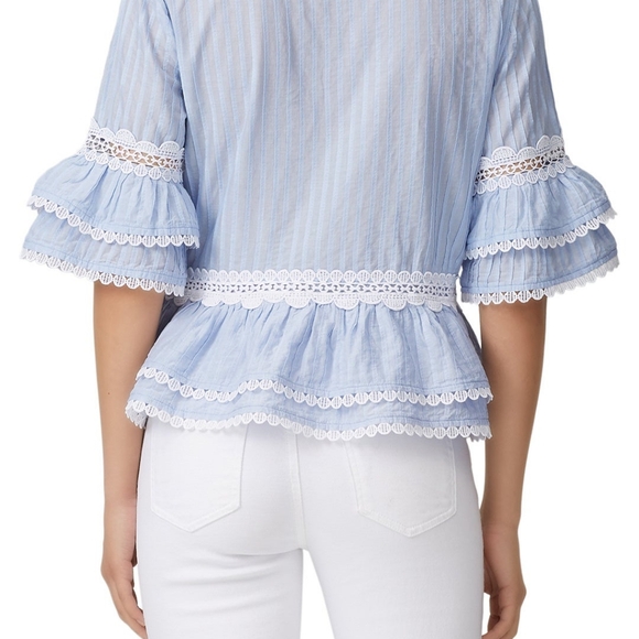 J. Crew Light Blue Lace Trimmed Short Sleeve Top - Picture 2 of 9